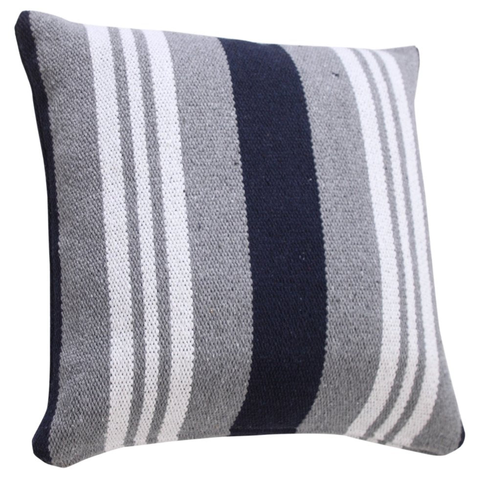 14" X 36" Navy Gray And White 100% Cotton Coastal Zippered Pillow