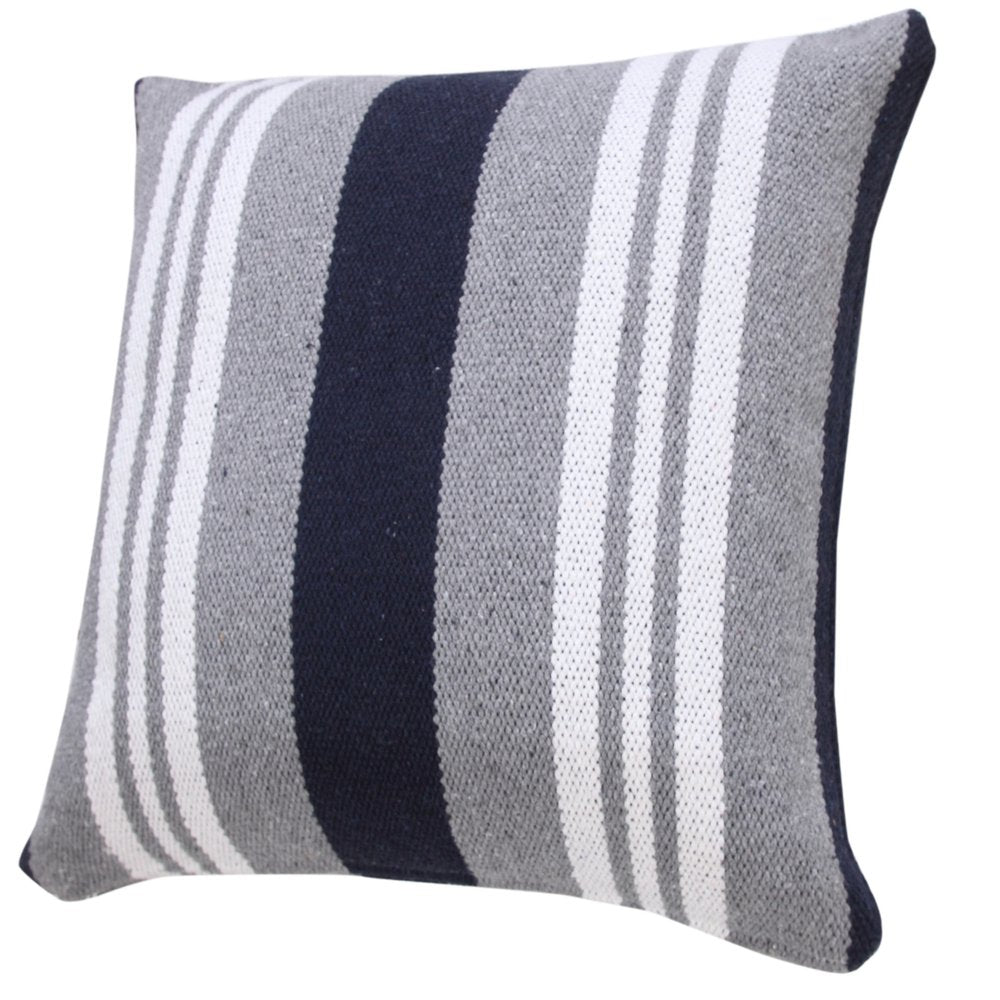 14" X 36" Navy Gray And White 100% Cotton Coastal Zippered Pillow