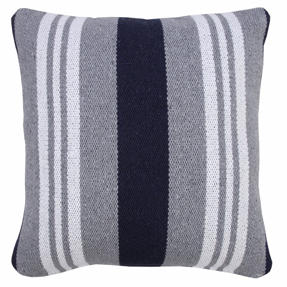 14" X 36" Navy Gray And White 100% Cotton Coastal Zippered Pillow