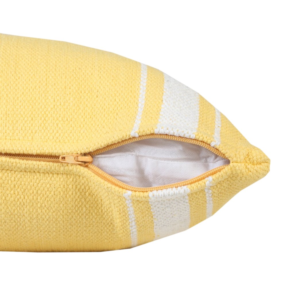 20" X 20" Yellow And White 100% Cotton Geometric Zippered Pillow