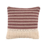 20" Maroon And Tan Cotton Striped Throw Pillow with Fringe
