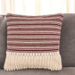 20" Maroon And Tan Cotton Striped Throw Pillow with Fringe