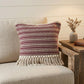 20" Maroon And Tan Cotton Striped Throw Pillow with Fringe