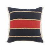 14" X 36" Red Navy And Tan 100% Cotton Striped Zippered Pillow