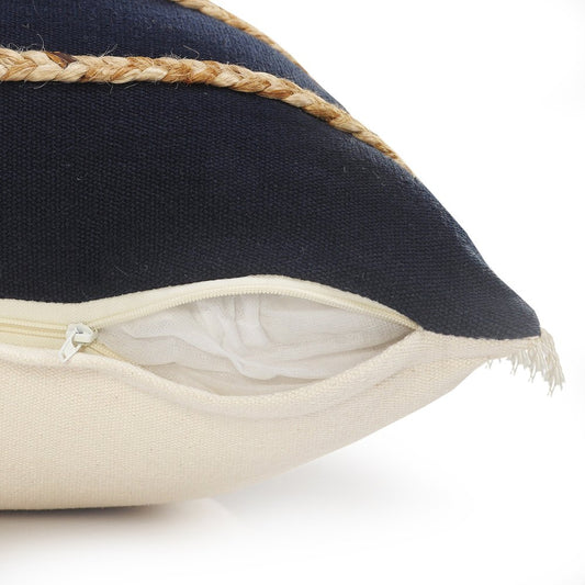 14" X 36" Red Navy And Tan 100% Cotton Striped Zippered Pillow