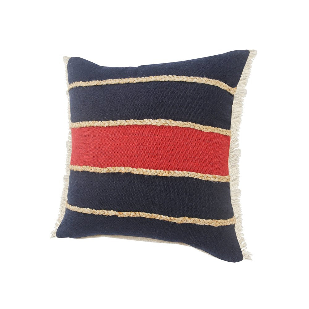 14" X 36" Red Navy And Tan 100% Cotton Striped Zippered Pillow