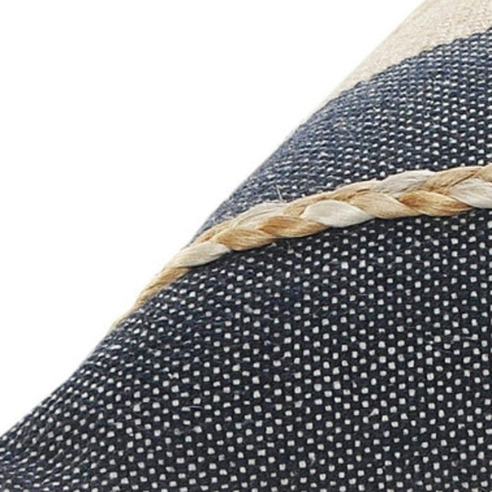 20" X 20" Denim Blue Tan And Taupe Jute Coastal Zippered Pillow