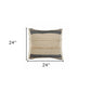 24" Black And Tan Striped Cotton And Jute Throw Pillow With Fringe