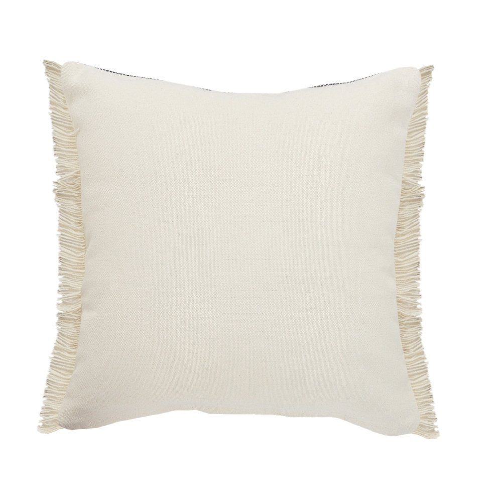 24" Black And Tan Striped Cotton And Jute Throw Pillow With Fringe