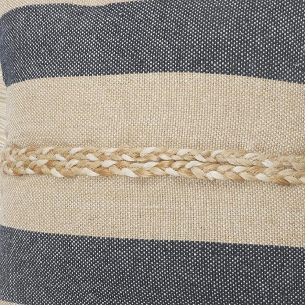 14" X 36" Denim Tan And Taupe Jute Coastal Zippered Pillow