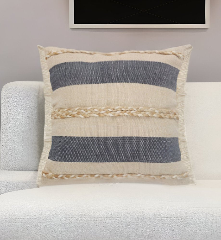 24" Denim Blue Jute Throw Pillow