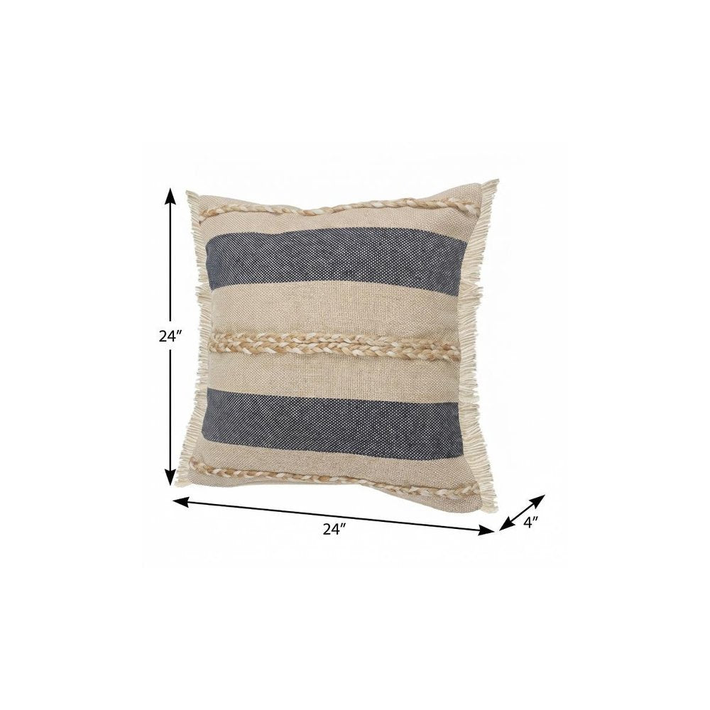 14" X 36" Denim Tan And Taupe Jute Coastal Zippered Pillow
