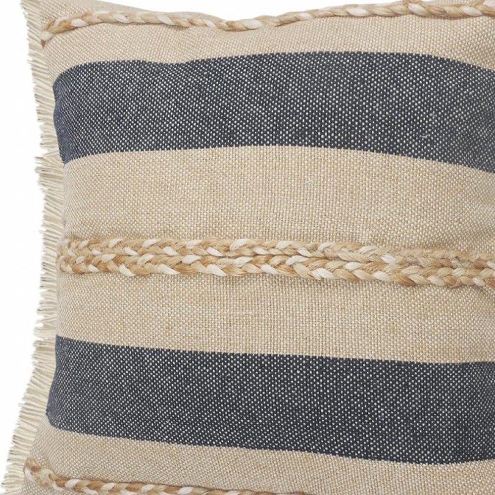 14" X 36" Denim Tan And Taupe Jute Coastal Zippered Pillow