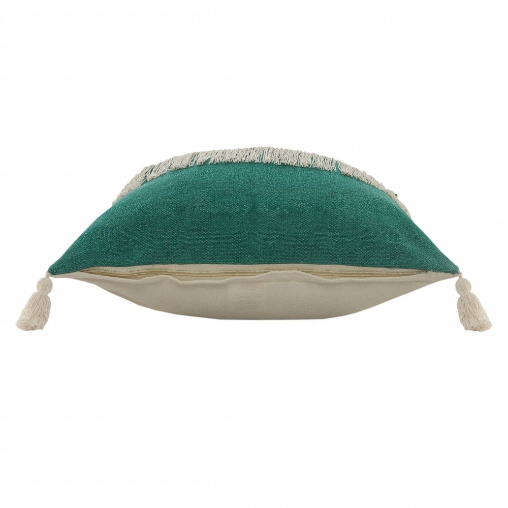 20" X 20" Denim Blue And Off-White 100% Cotton Zippered Pillow