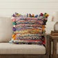 26" Blue And Red Weave Cotton Throw Pillow with Fringe