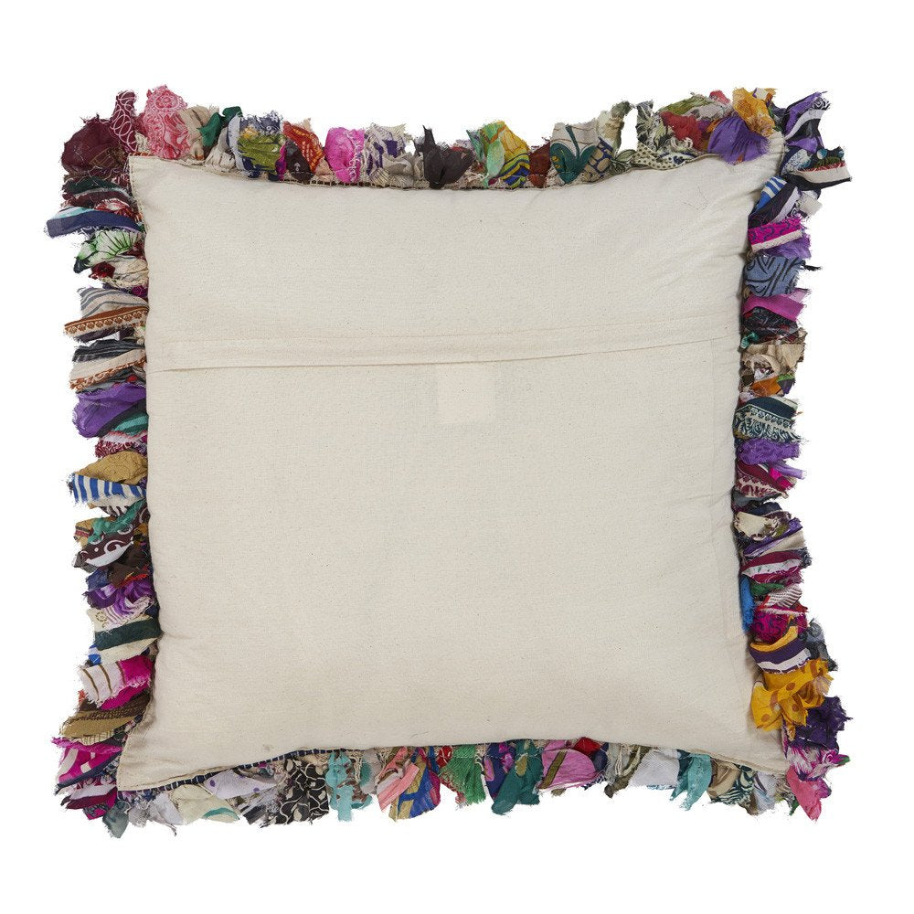 18" Blue and Red Throw Pillow with Fringe