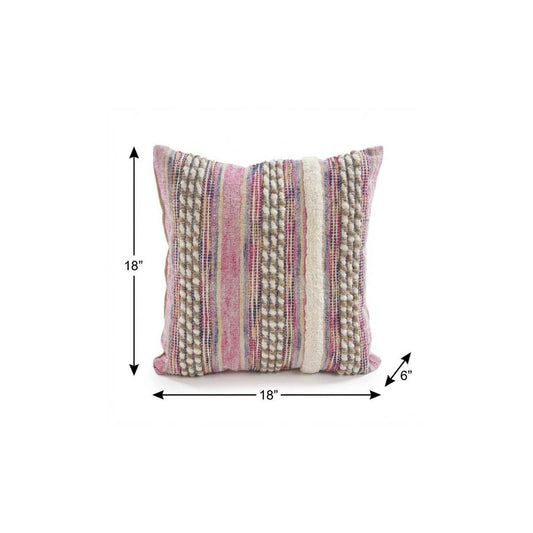 18" Pink and Ivory Throw Pillow