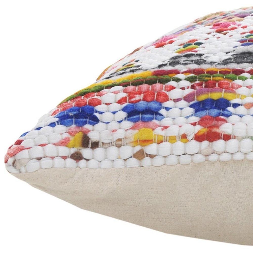 14" X 36" White Red Blue Orange And Green 100% Cotton Geometric Zippered Pillow