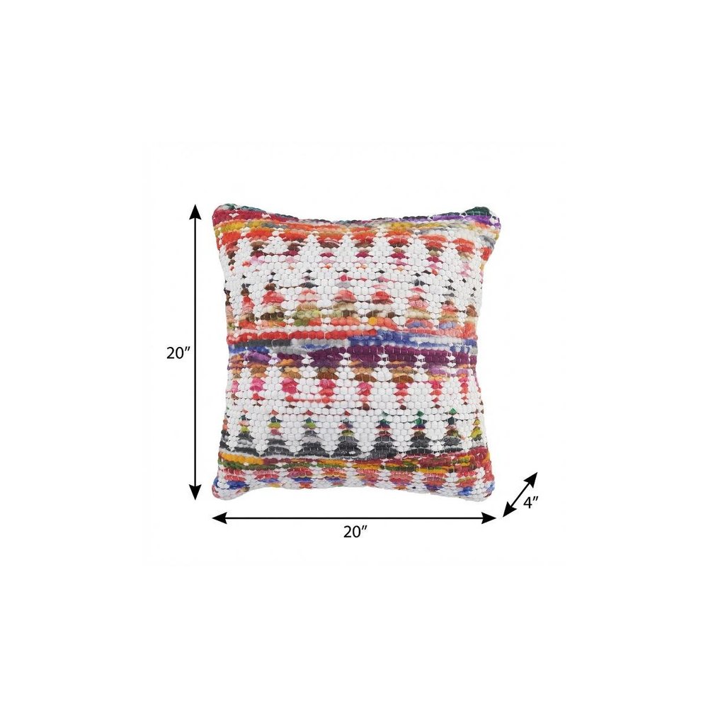 14" X 36" White Red Blue Orange And Green 100% Cotton Geometric Zippered Pillow