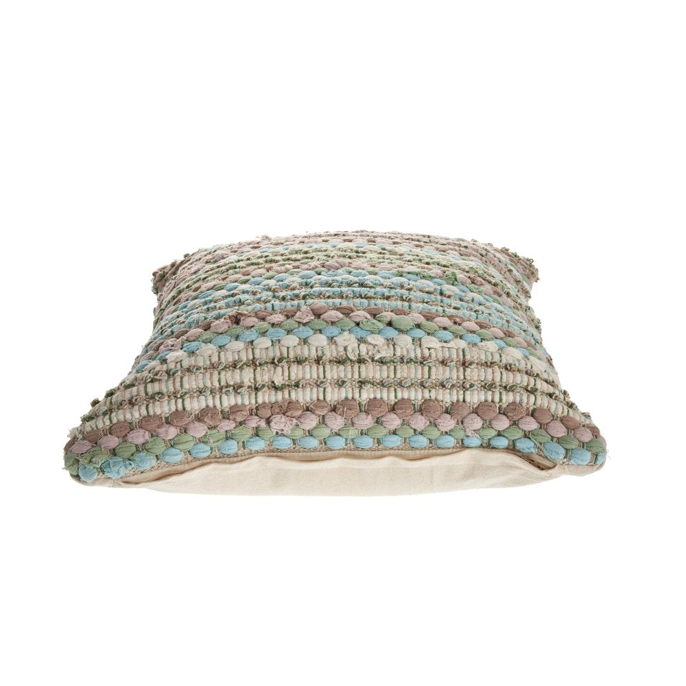 18" Blue And Green Cotton Striped Throw Pillow