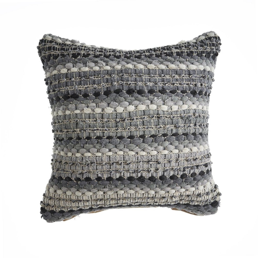 18" Blue And Green Cotton Striped Throw Pillow