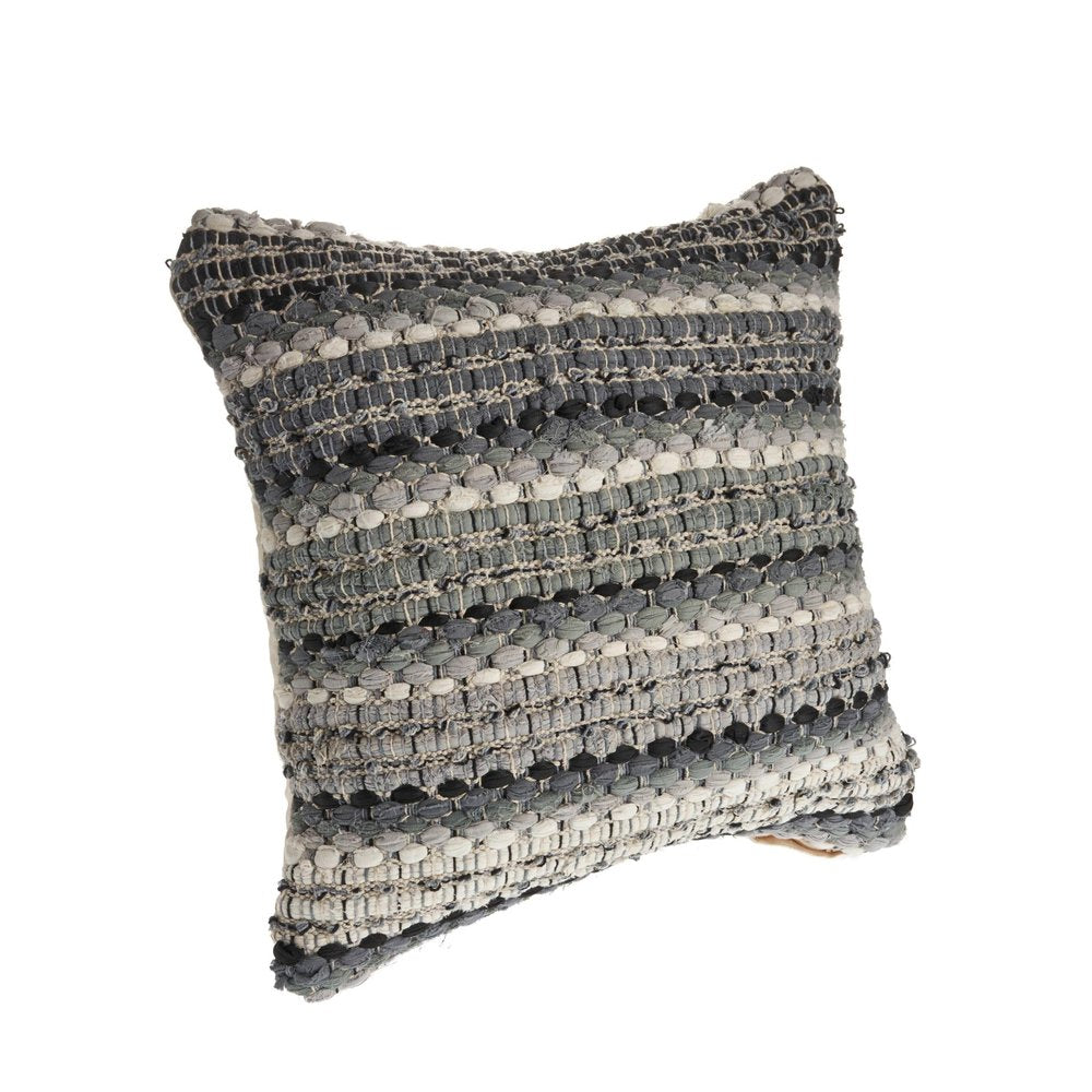 18" Blue And Green Cotton Striped Throw Pillow