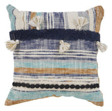 18" Blue and Beige Throw Pillow with Tassels