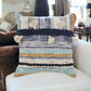 18" Blue and Beige Throw Pillow with Tassels