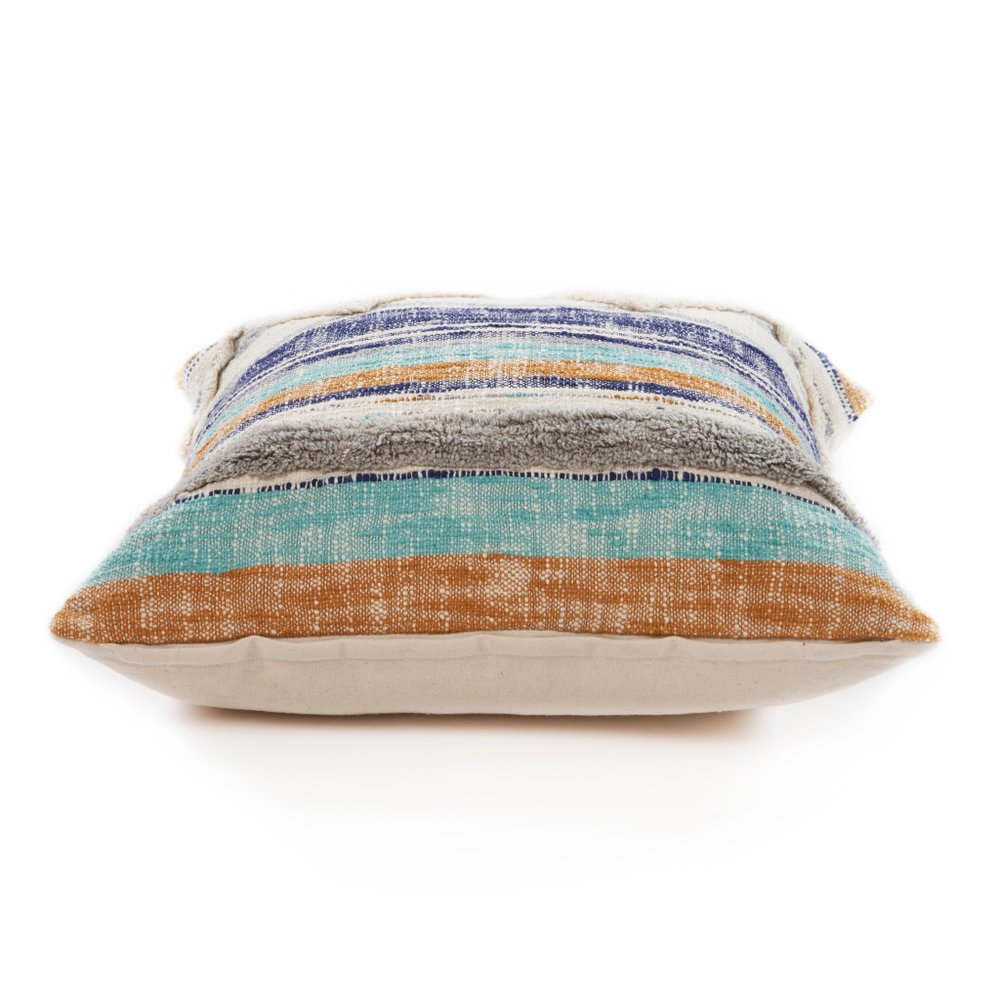 14" X 36" Off White Blue And Orange Cotton Striped Throw Pillow