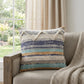 14" X 36" Off White Blue And Orange Cotton Striped Throw Pillow