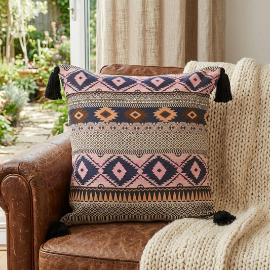 20" Black and Yellow Throw Pillow with Tassels