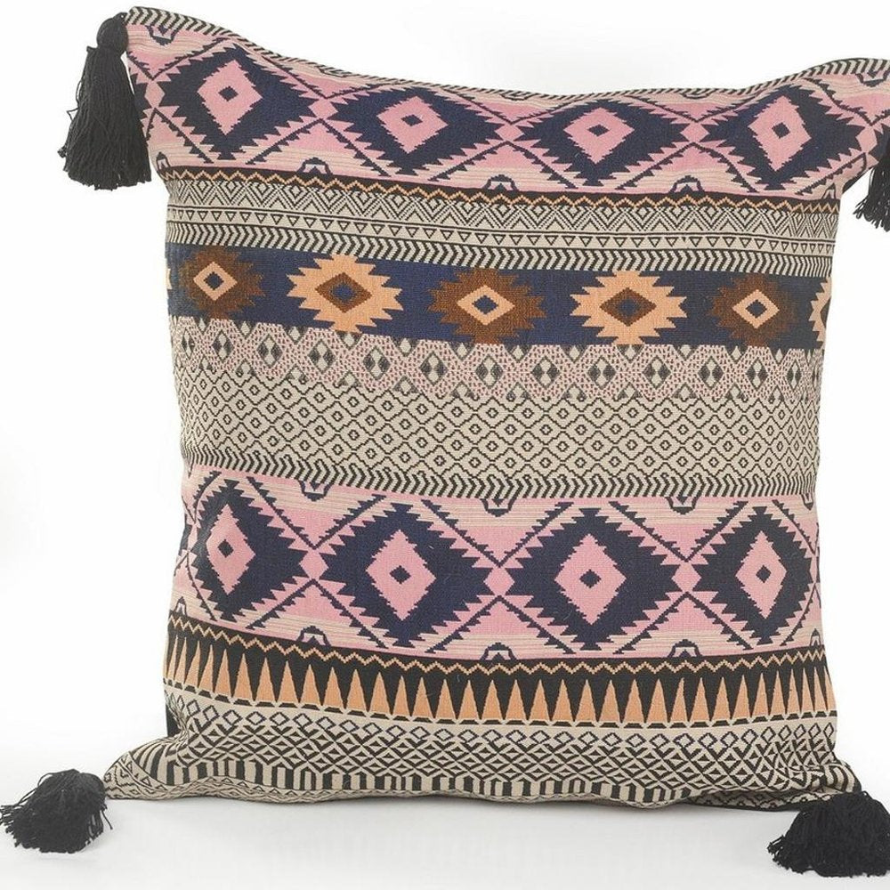 20" Black and Yellow Throw Pillow with Tassels