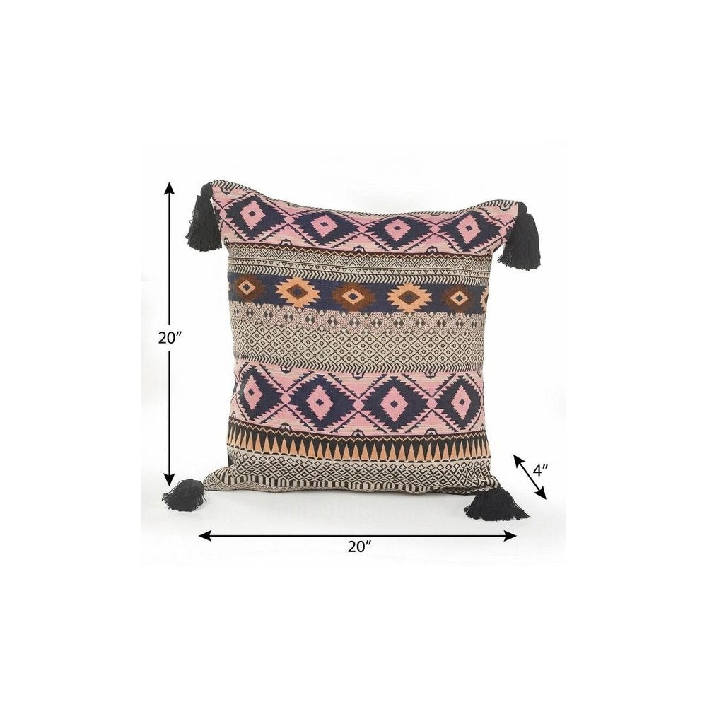20" Black and Yellow Throw Pillow with Tassels