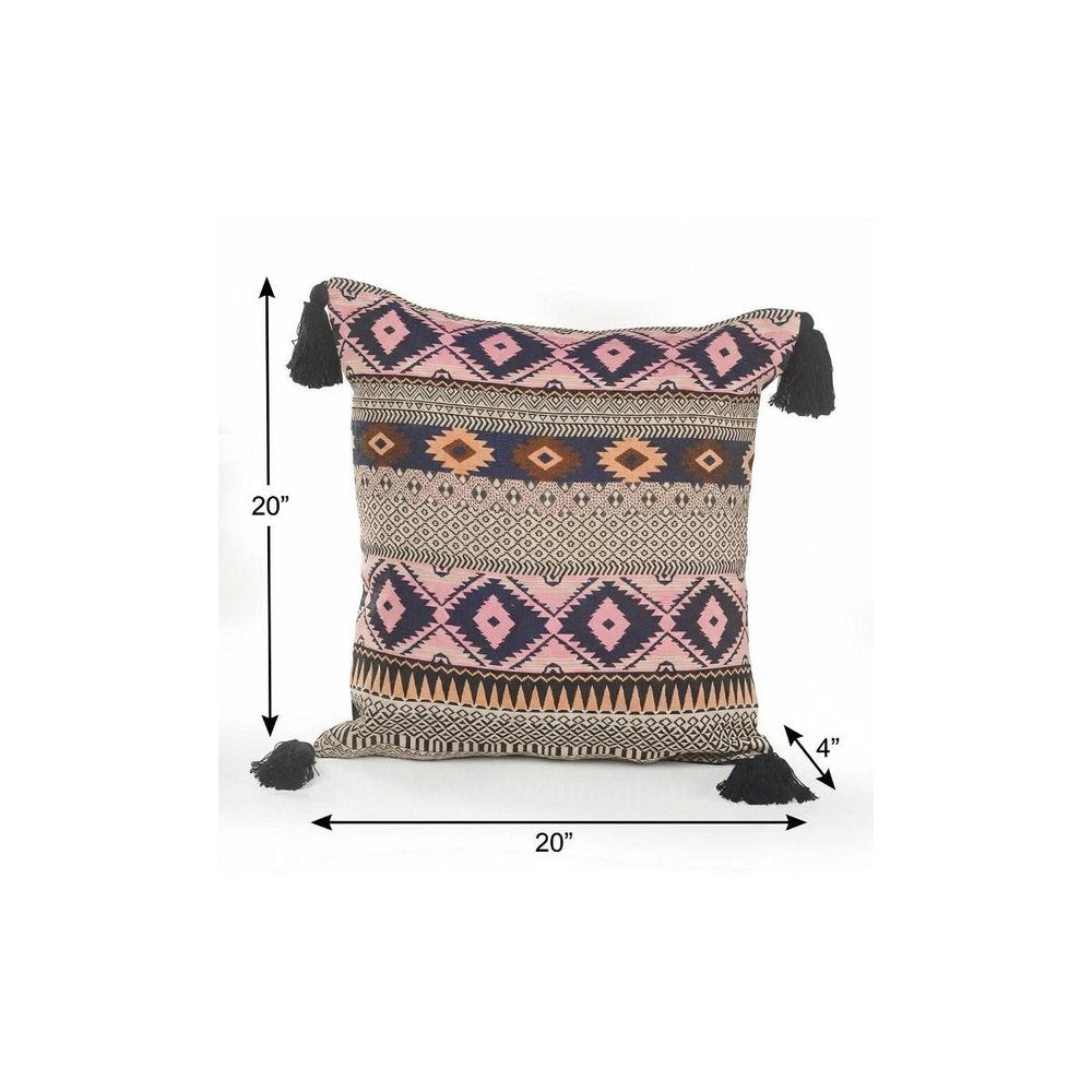 20" Black and Yellow Throw Pillow with Tassels