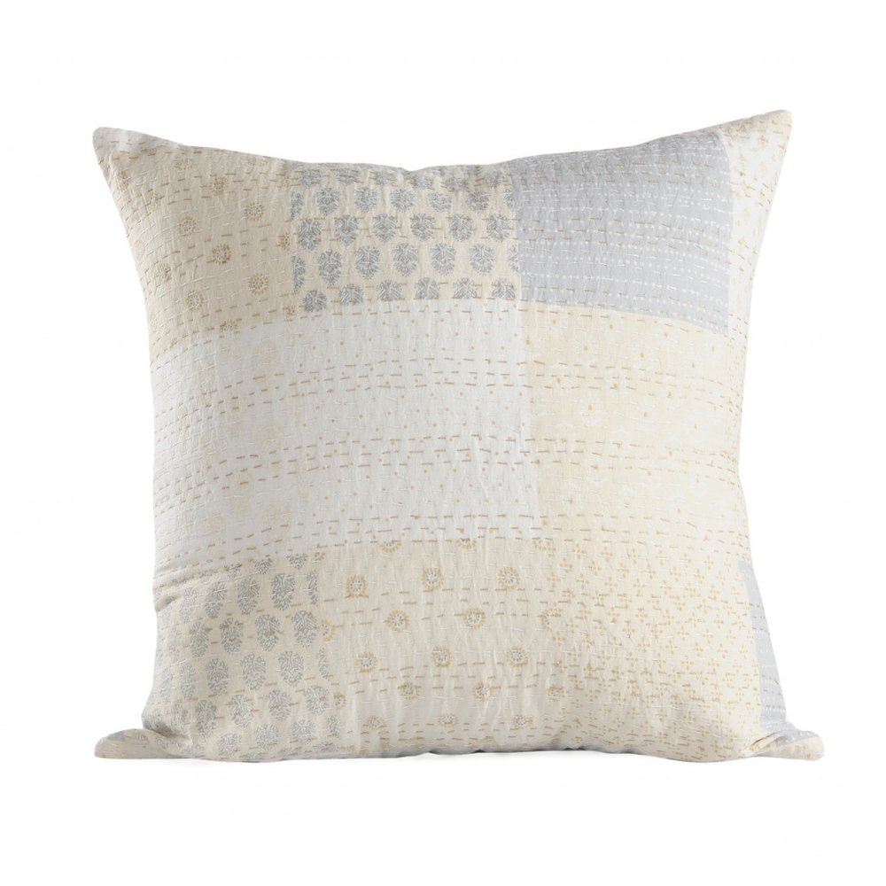 20" Pink And Off White Patchwork Cotton Throw Pillow