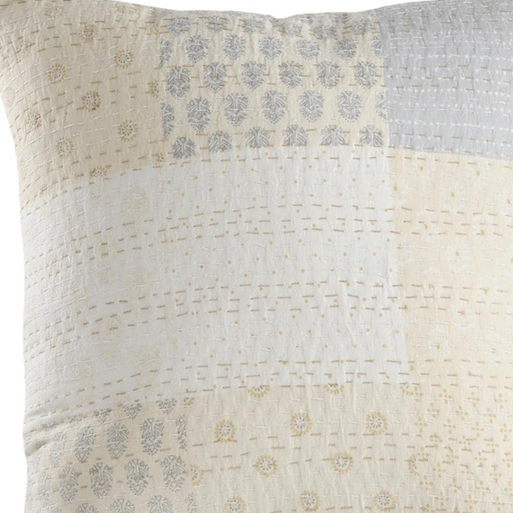 20" Pink And Off White Patchwork Cotton Throw Pillow