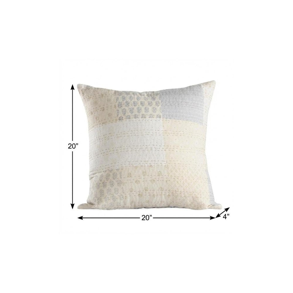 20" Pink And Off White Patchwork Cotton Throw Pillow