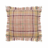 20" Pink And Yellow Cotton Plaid Throw Pillow with Fringe