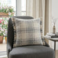 20" X 20" White And Gray-Blue Polyester Plaid Zippered Pillow