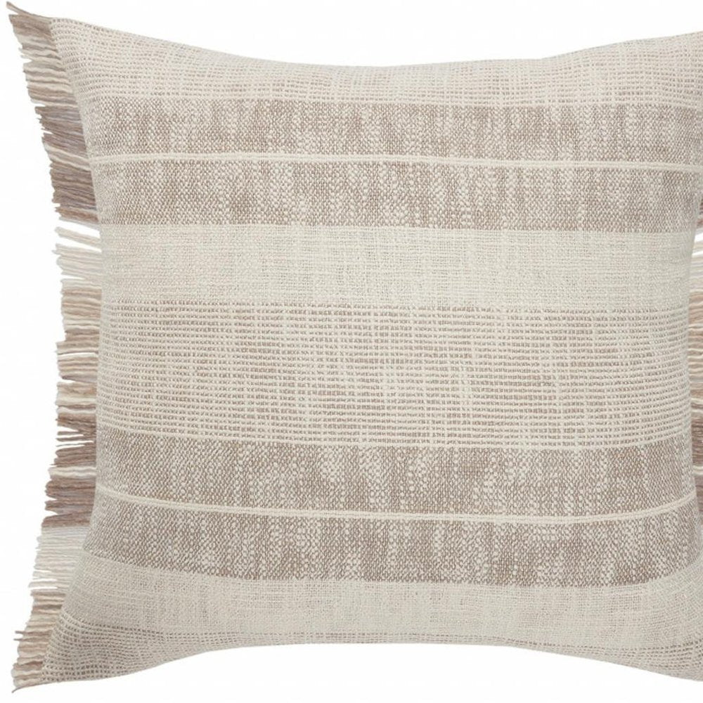 20" Cream Striped Cotton Throw Pillow