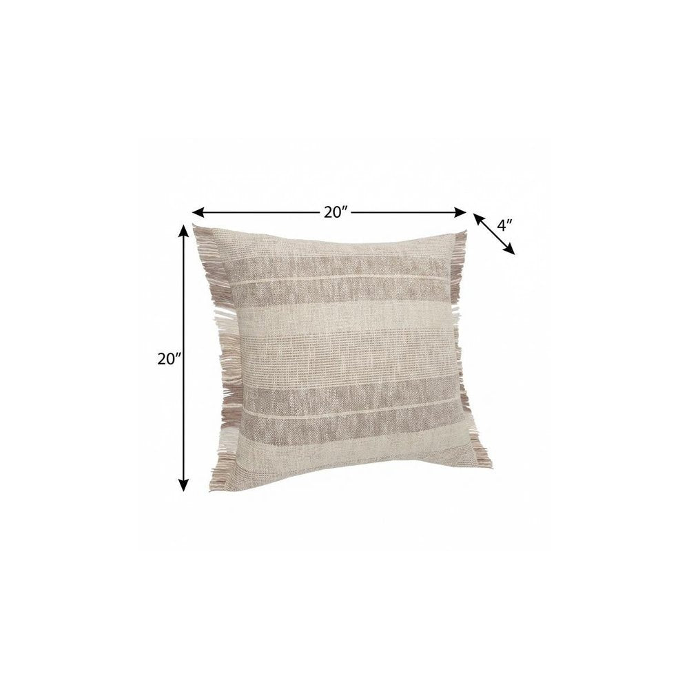 20" Cream Striped Cotton Throw Pillow