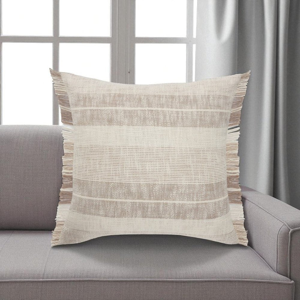 20" Cream Striped Cotton Throw Pillow
