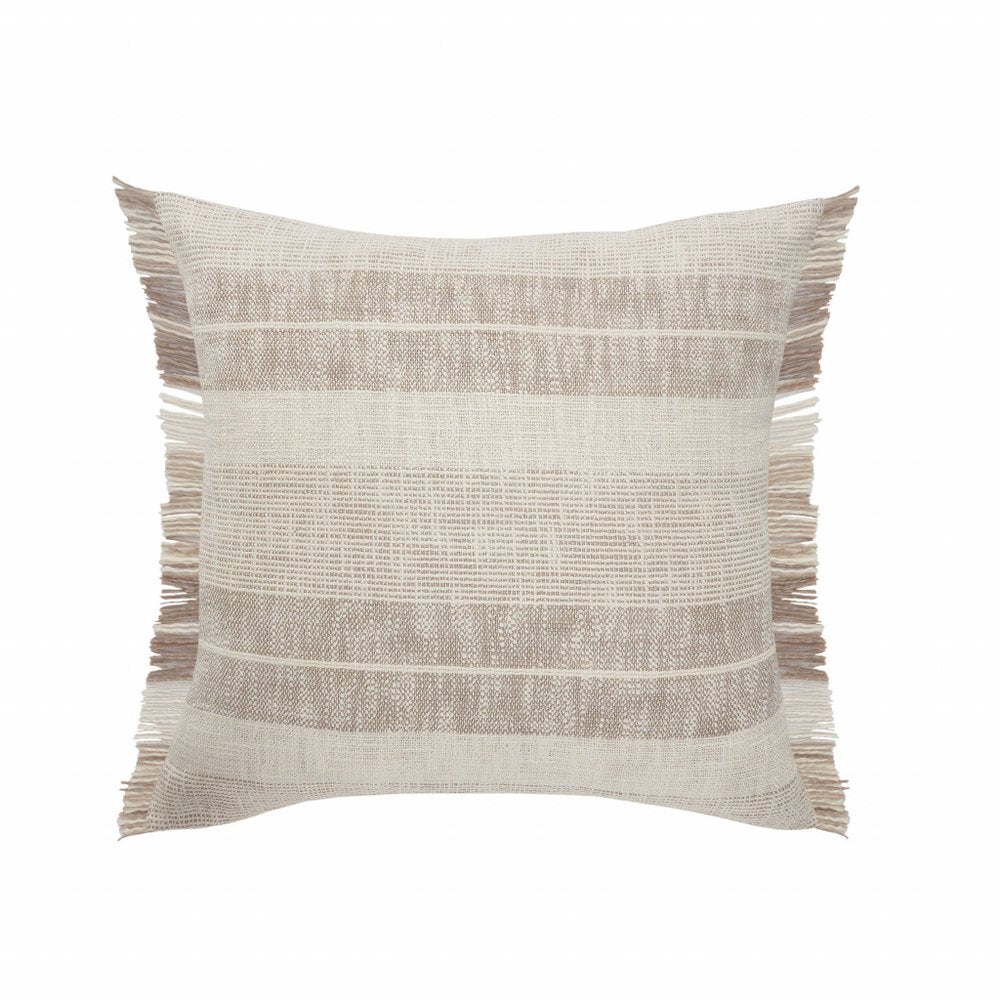 20" Cream Striped Cotton Throw Pillow