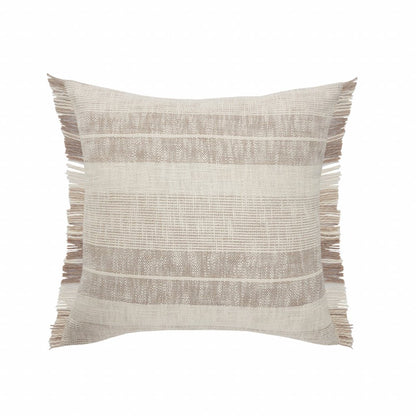 20" Cream Striped Cotton Throw Pillow