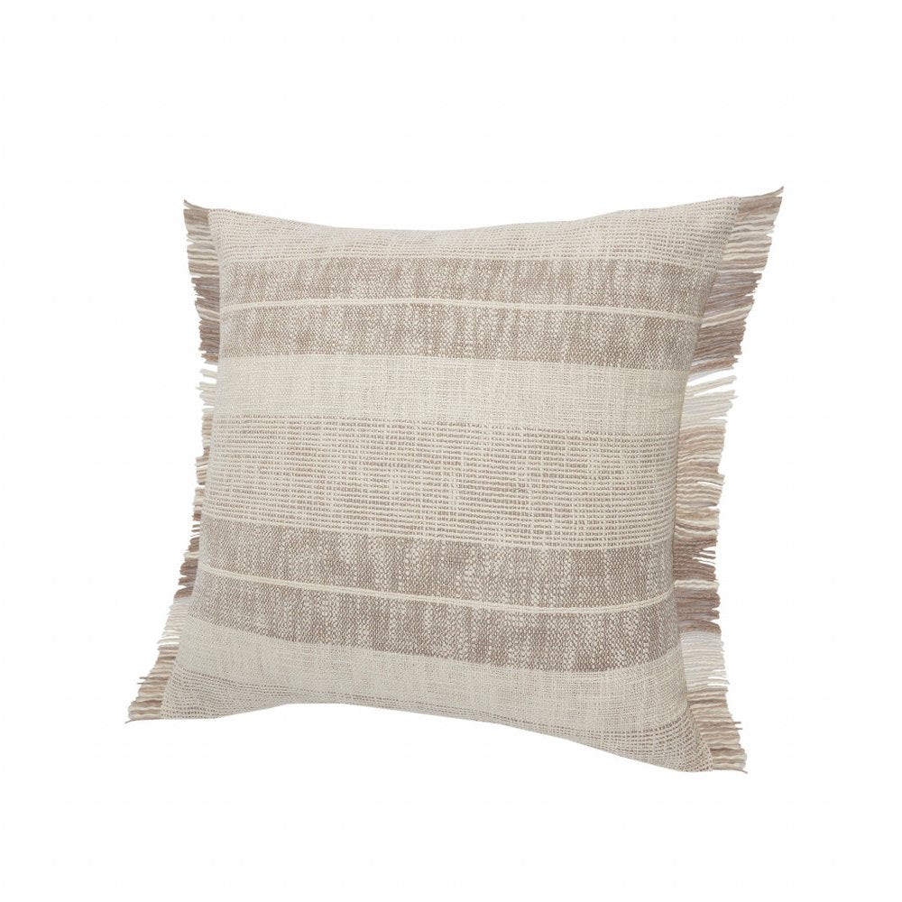 20" Cream Striped Cotton Throw Pillow