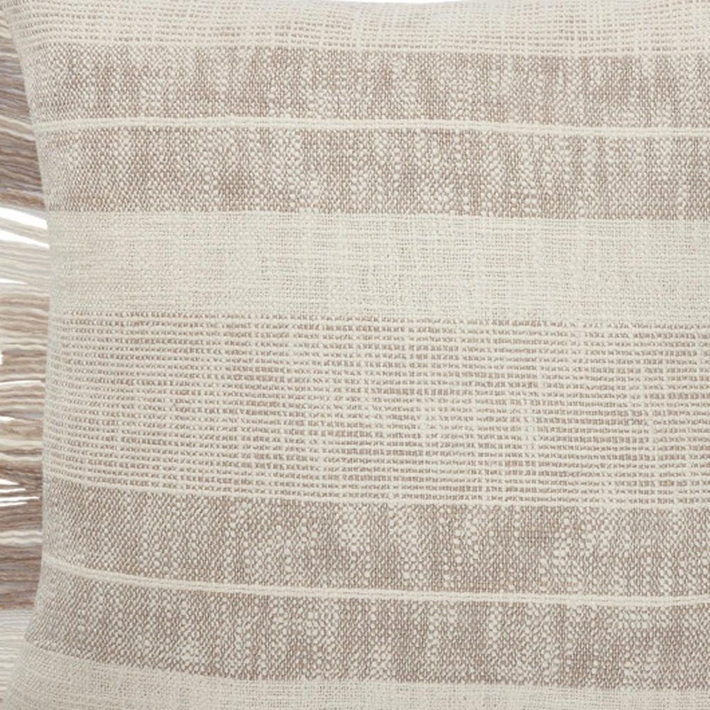 20" Cream Striped Cotton Throw Pillow