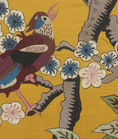 20" Blue and Yellow Bird Floral Throw Pillow with Embroidery