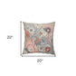 20" X 20" Gray Adn Pink 100% Cotton Floral Zippered Pillow