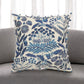 20" Navy Blue And Off White Cotton Floral Throw Pillow