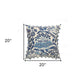 20" Navy Blue And Off White Cotton Floral Throw Pillow